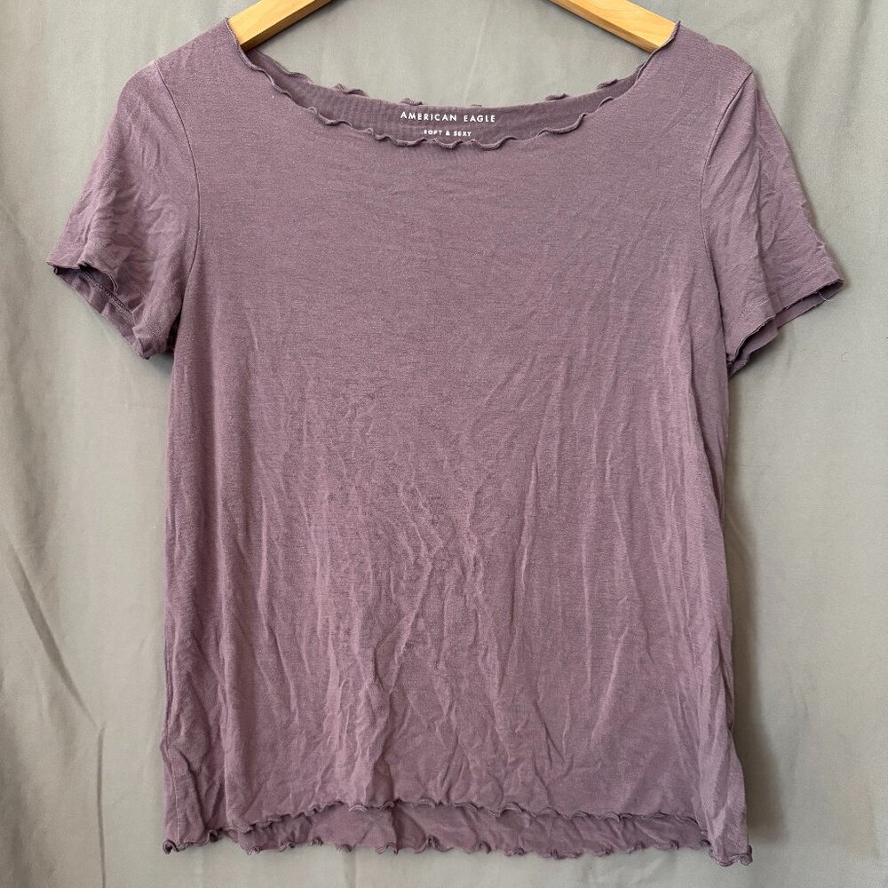 American Eagle Soft & Sexy Purple Short Sleeve Tee Lettuce Hem Top